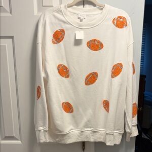 NWT! White Sweatshirt with Orange Football Print